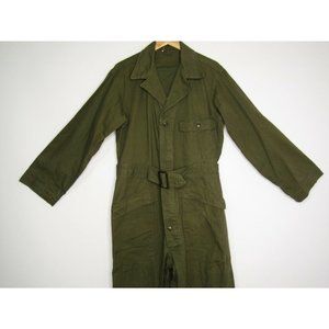Vintage Korean War Green Herringbone Twill Belted Coverall US Military 50's